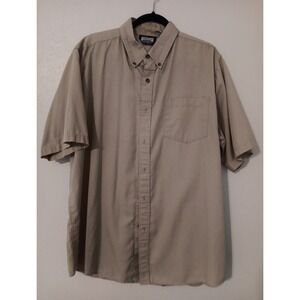 Men's Premier International Button Up Short‎ Sleeve Khaki Shirt Size XL Cotton